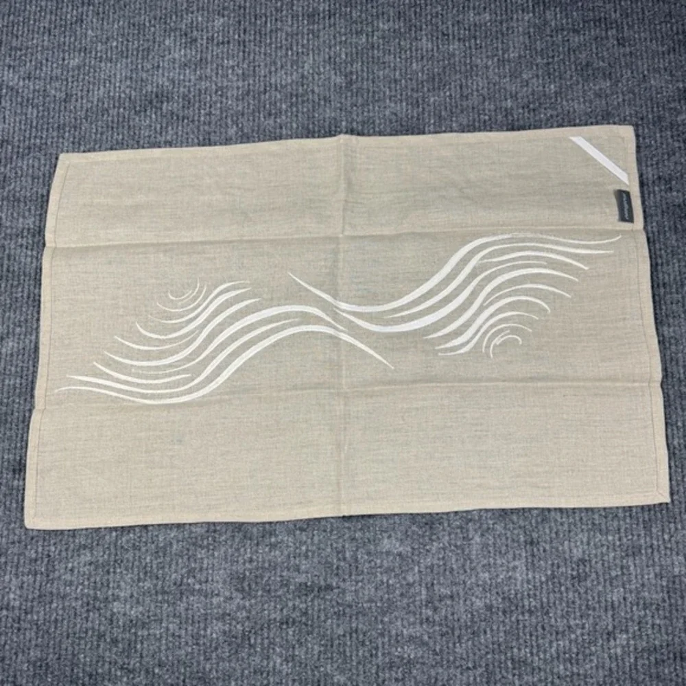 Viabrava 100%‎ Linen Embroidered Placemats Napkins 27 Pieces Abstract Coastal